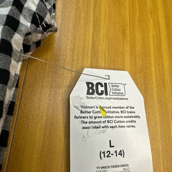 Women’s Time and Tru V-Neck Tiered Dress Black White Size Large 12-14 - Picture 6 of 7